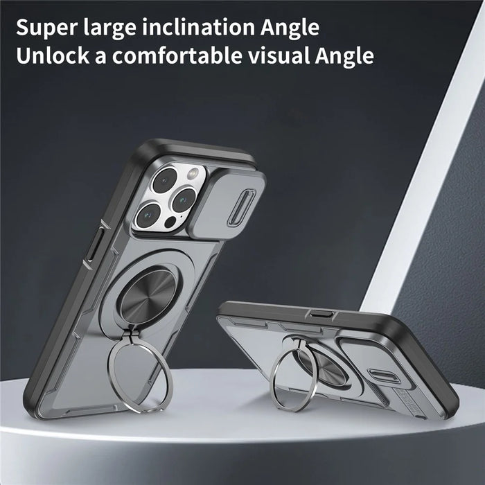 For iPhone 14 Pro Magnetic Case Slide Camera Cover Rotary Kickstand PC + TPU Phone Shell - Grey - 5