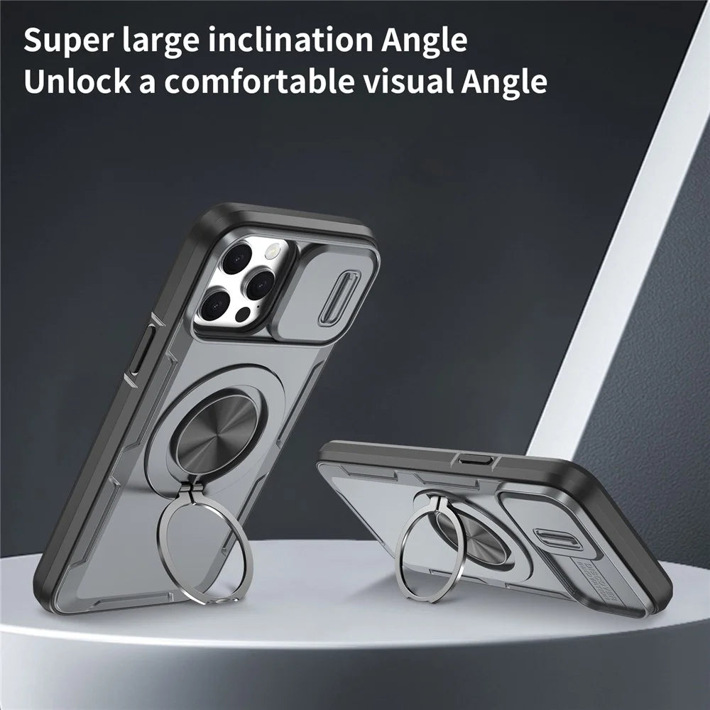 For iPhone 13 Pro Max Magnetic Case Slide Camera Cover Rotary Kickstand PC + TPU Phone Shell - Grey - 5