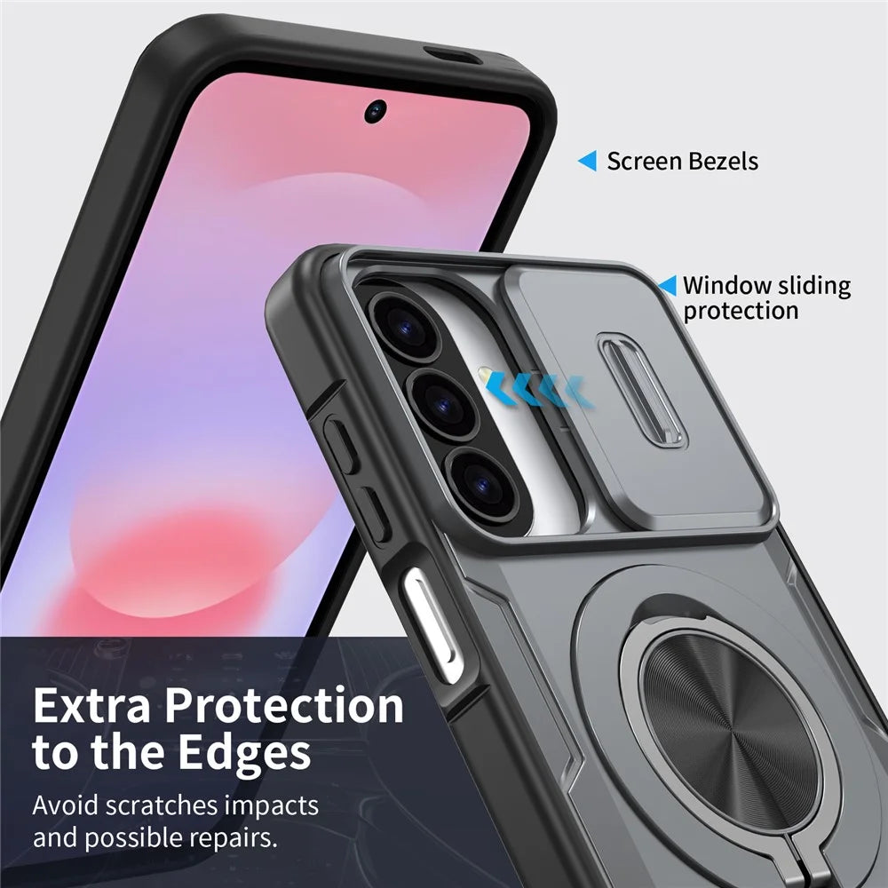 For Samsung Galaxy A27 5G  /  A37 5G Magnetic Case Slide Camera Cover Rotary Kickstand PC + TPU Phone Shell - Grey - 3