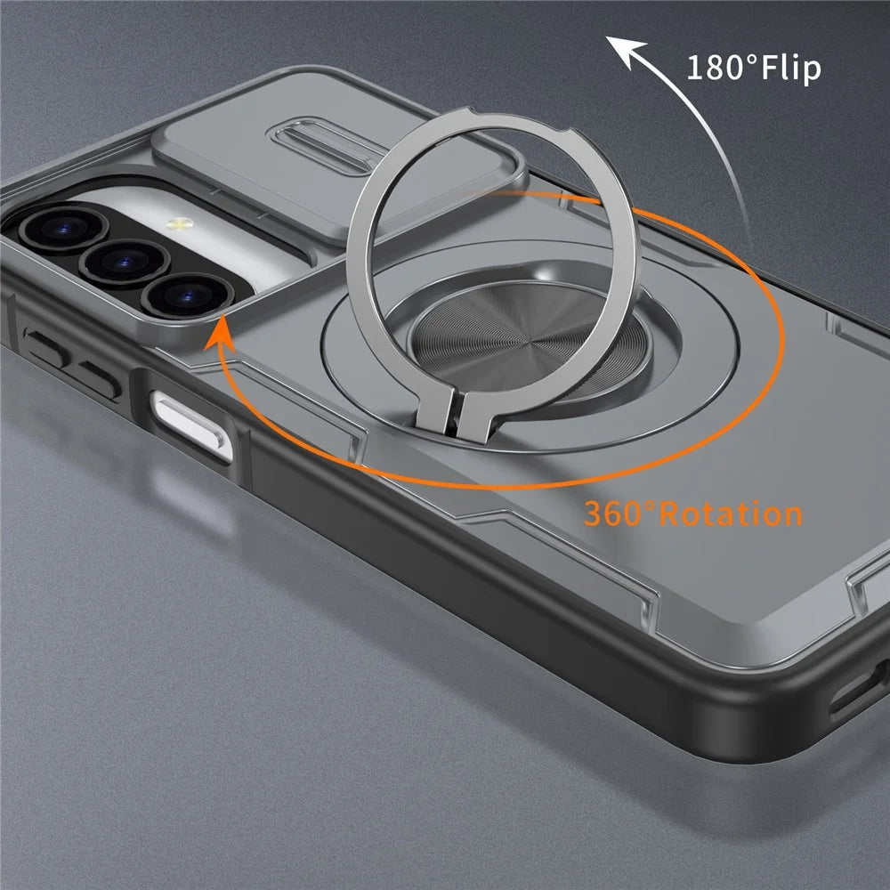For Samsung Galaxy A27 5G  /  A37 5G Magnetic Case Slide Camera Cover Rotary Kickstand PC + TPU Phone Shell - Grey - 4