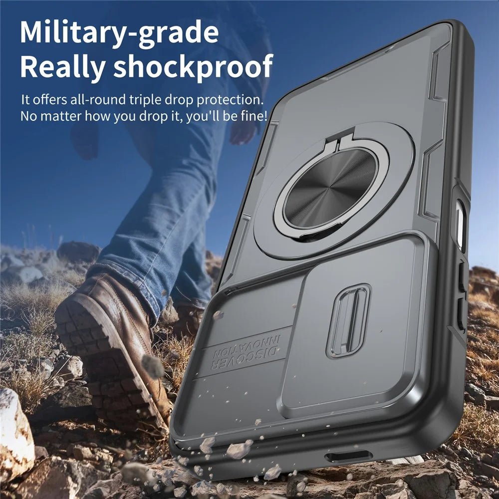 For Samsung Galaxy A27 5G  /  A37 5G Magnetic Case Slide Camera Cover Rotary Kickstand PC + TPU Phone Shell - Grey - 6