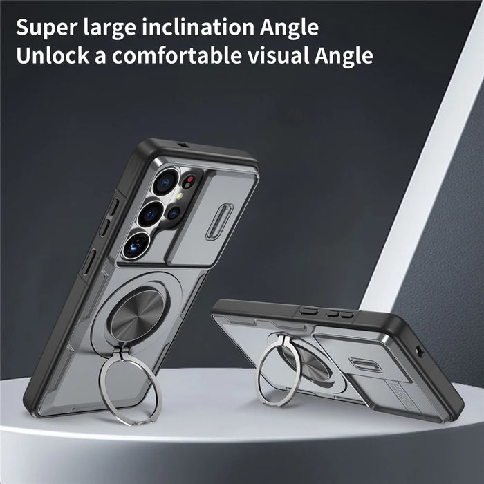 For Samsung Galaxy S26 Ultra Magnetic Case Slide Camera Cover Rotary Kickstand PC + TPU Phone Shell - Grey - 5
