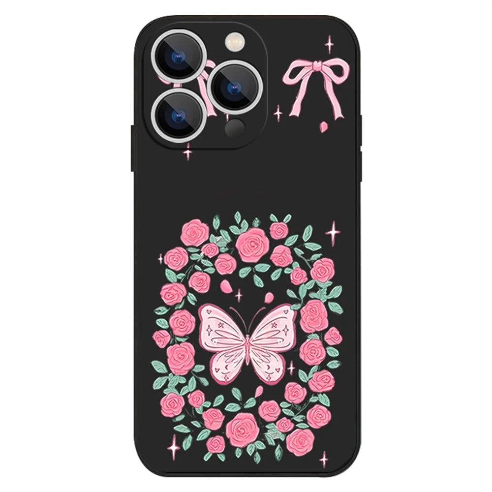 For iPhone 17 Pro Max Case UV Printing Butterfly Pattern Liquid Silicone Shockproof Phone Cover - PA889B1 - 1