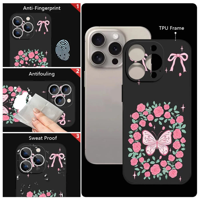For iPhone 17 Pro Max Case UV Printing Butterfly Pattern Liquid Silicone Shockproof Phone Cover - PA889B1 - 5