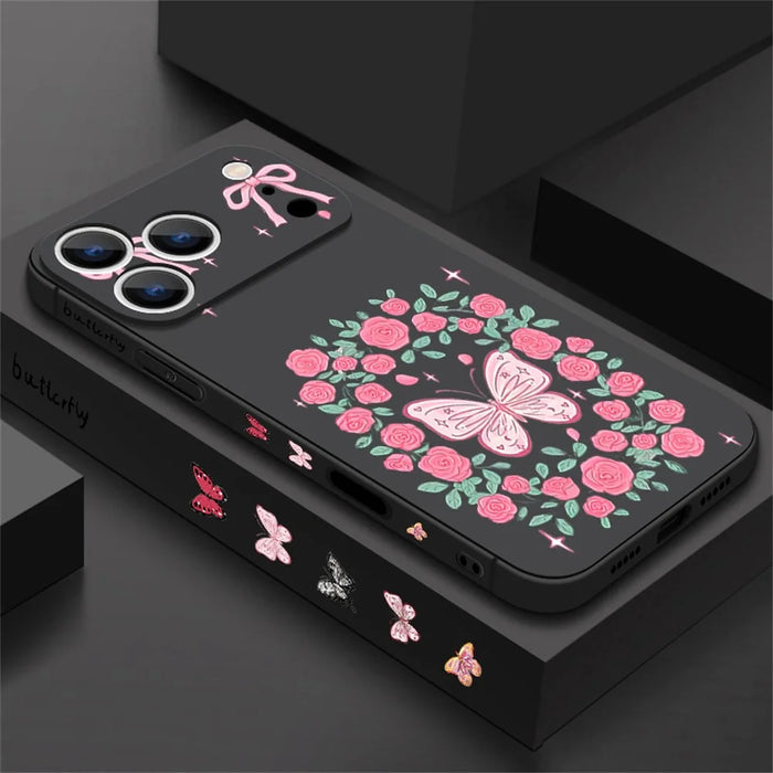For iPhone 17 Pro Case UV Printing Butterfly Pattern Liquid Silicone Shockproof Phone Cover - PA889B1 - 2