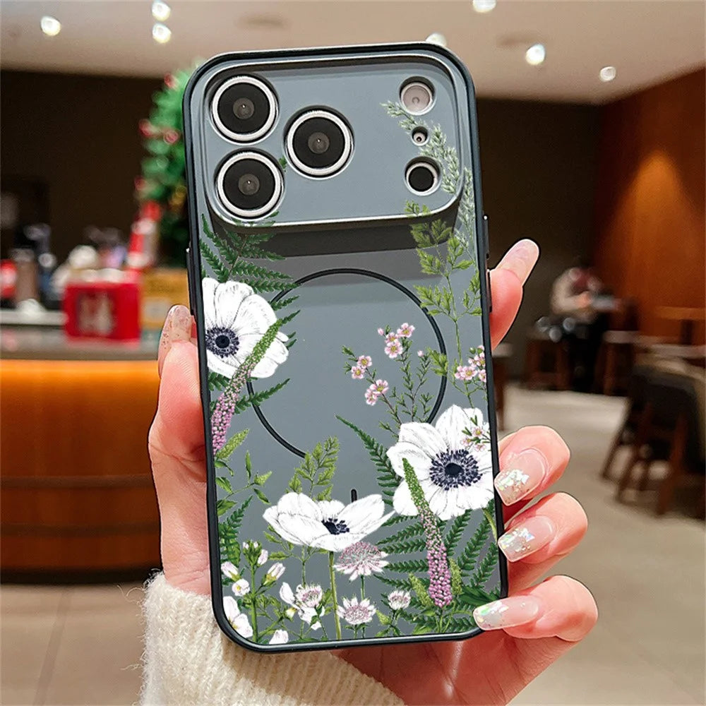 For iPhone 17 Pro Magnetic Case UV Printing Floral Pattern Soft-Touch PC + TPU Phone Cover - PA107B1 - 1