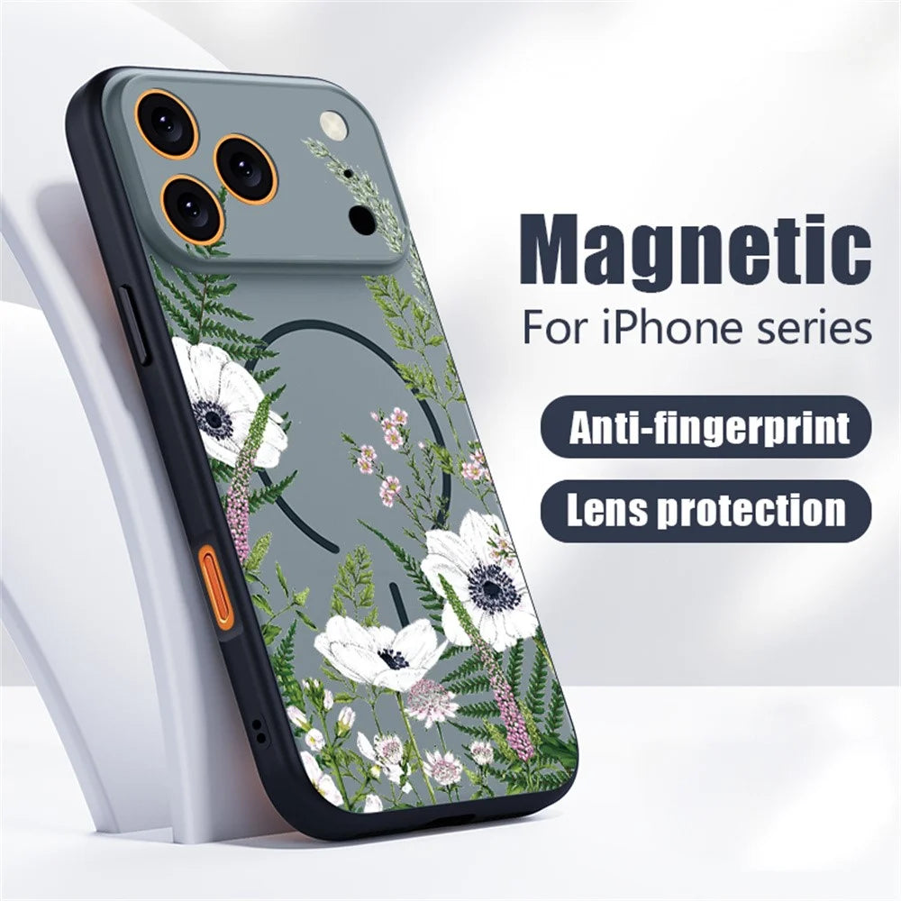 For iPhone 17 Pro Magnetic Case UV Printing Floral Pattern Soft-Touch PC + TPU Phone Cover - PA107B1 - 2