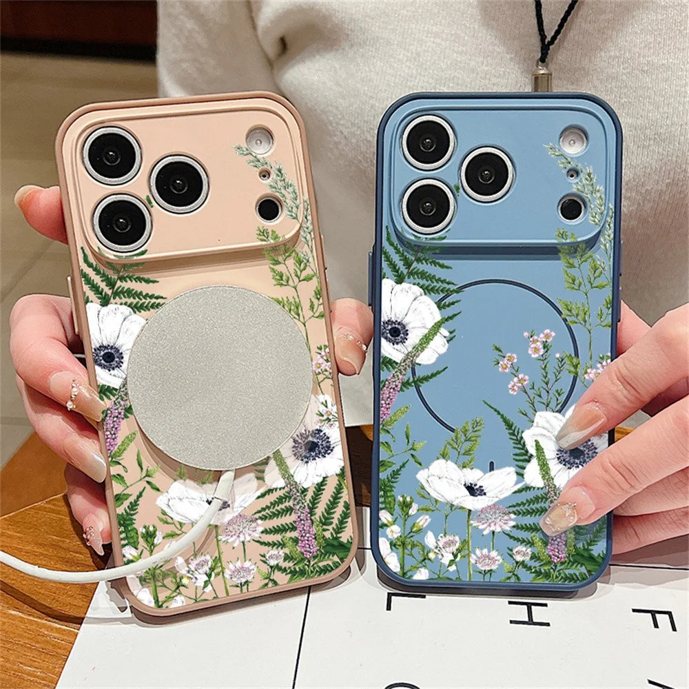 For iPhone 17 Pro Magnetic Case UV Printing Floral Pattern Soft-Touch PC + TPU Phone Cover - PA107B1 - 3