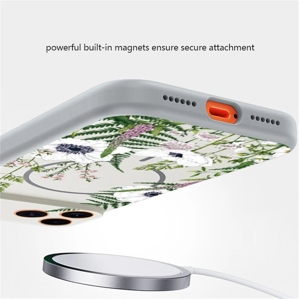 For iPhone 17 Pro Magnetic Case UV Printing Floral Pattern Soft-Touch PC + TPU Phone Cover - PA107B1 - 5