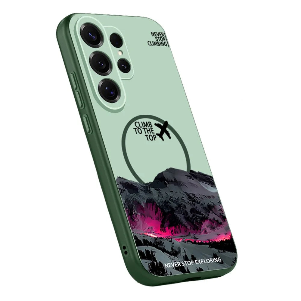 For Samsung Galaxy S26 Ultra Magnetic Case UV Printing Mountain Aircraft Pattern Shockproof PC + TPU Cover - Green - 1