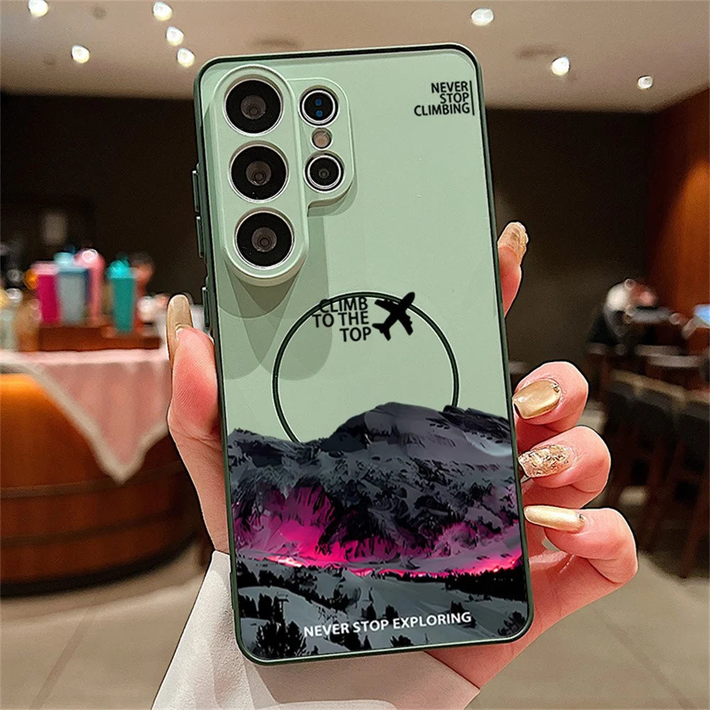 For Samsung Galaxy S26 Ultra Magnetic Case UV Printing Mountain Aircraft Pattern Shockproof PC + TPU Cover - Green - 2