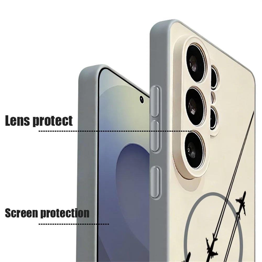 For Samsung Galaxy S26 Ultra Magnetic Case UV Printing Mountain Aircraft Pattern Shockproof PC + TPU Cover - Green - 5