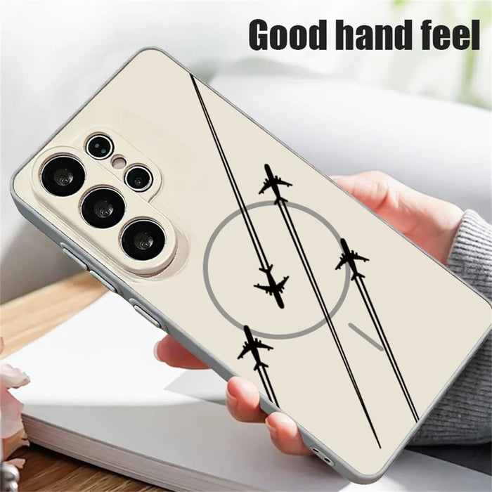 For Samsung Galaxy S25 Ultra Magnetic Case UV Printing Mountain Aircraft Pattern Shockproof PC + TPU Cover - Grey - 4