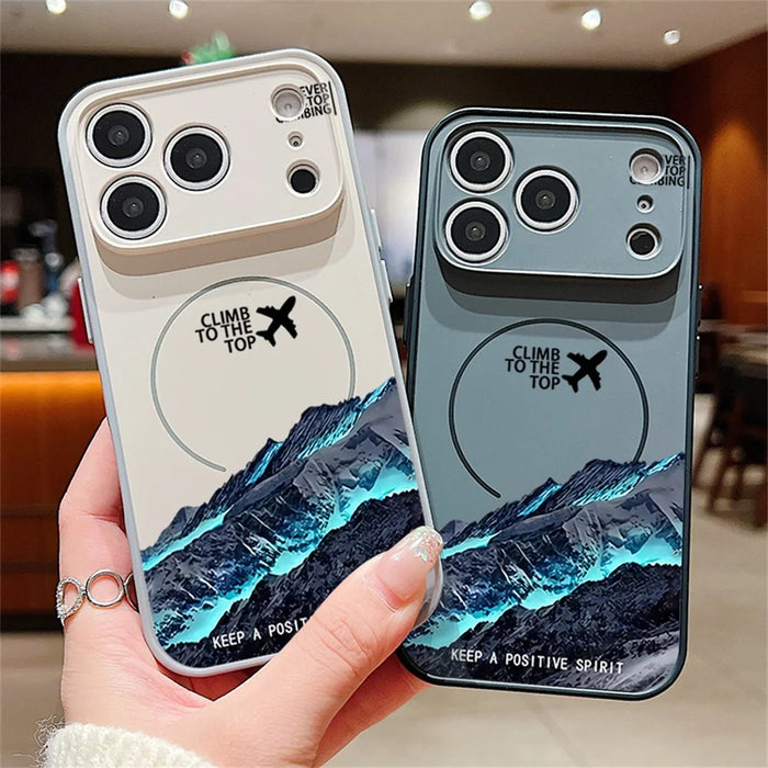 For iPhone 17 Pro Magnetic Case UV Printing Mountain Aircraft Pattern Shockproof PC + TPU Cover - Black - 6