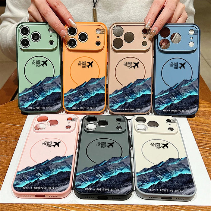 For iPhone 17 Pro Magnetic Case UV Printing Mountain Aircraft Pattern Shockproof PC + TPU Cover - Black - 7