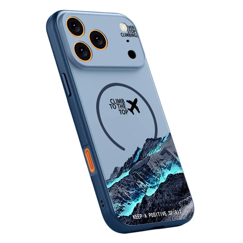 For iPhone 17 Pro Max Magnetic Case UV Printing Mountain Aircraft Pattern Shockproof PC + TPU Cover - Dark Blue - 1