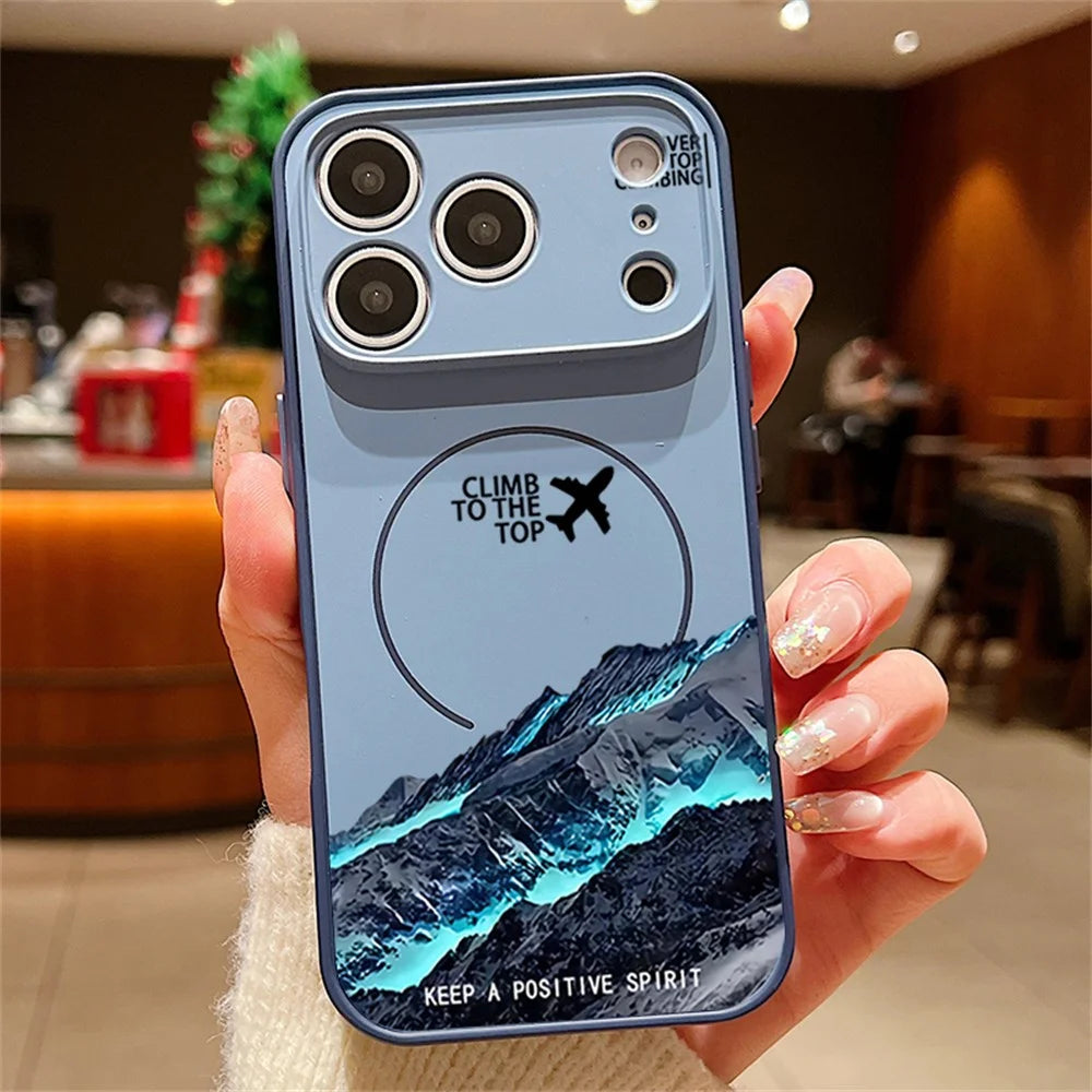 For iPhone 17 Pro Max Magnetic Case UV Printing Mountain Aircraft Pattern Shockproof PC + TPU Cover - Dark Blue - 2
