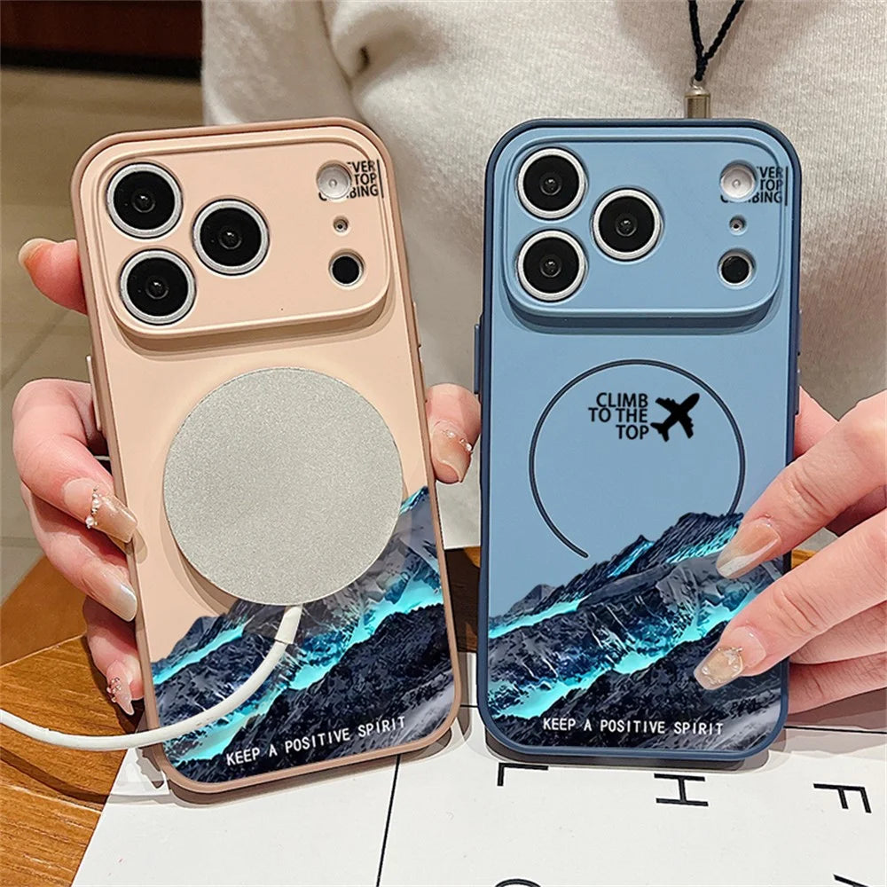 For iPhone 17 Pro Max Magnetic Case UV Printing Mountain Aircraft Pattern Shockproof PC + TPU Cover - Dark Blue - 6