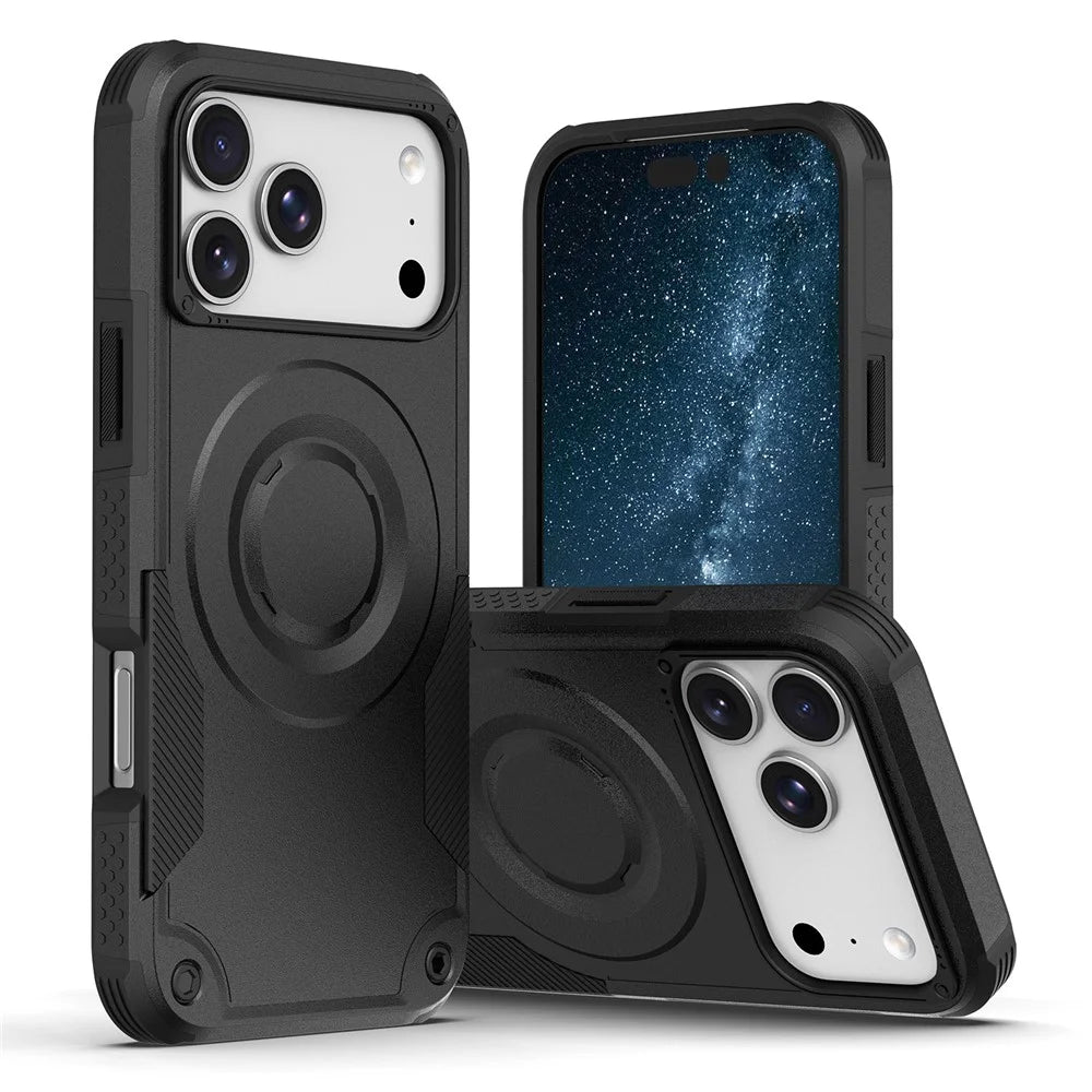 For iPhone 17 Pro Max Magnetic Case Shockproof PC + TPU Anti-Slip Textured Phone Cover - Black - 1