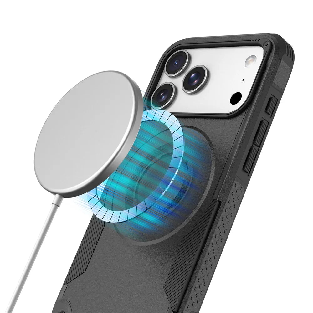 For iPhone 17 Pro Max Magnetic Case Shockproof PC + TPU Anti-Slip Textured Phone Cover - Black - 2