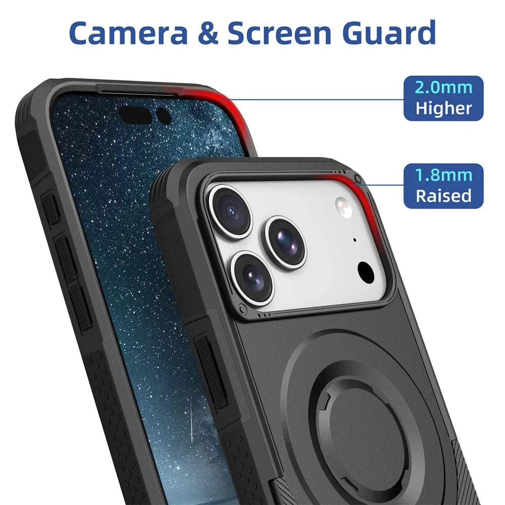 For iPhone 17 Pro Max Magnetic Case Shockproof PC + TPU Anti-Slip Textured Phone Cover - Black - 3