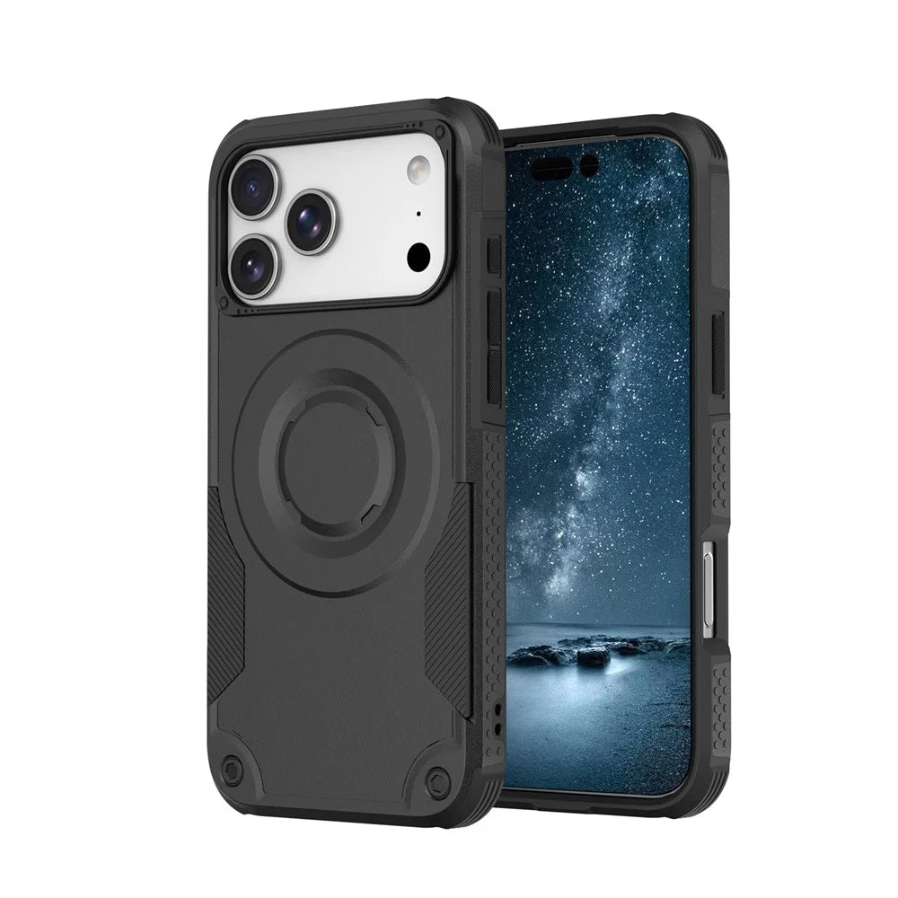For iPhone 17 Pro Max Magnetic Case Shockproof PC + TPU Anti-Slip Textured Phone Cover - Black - 6