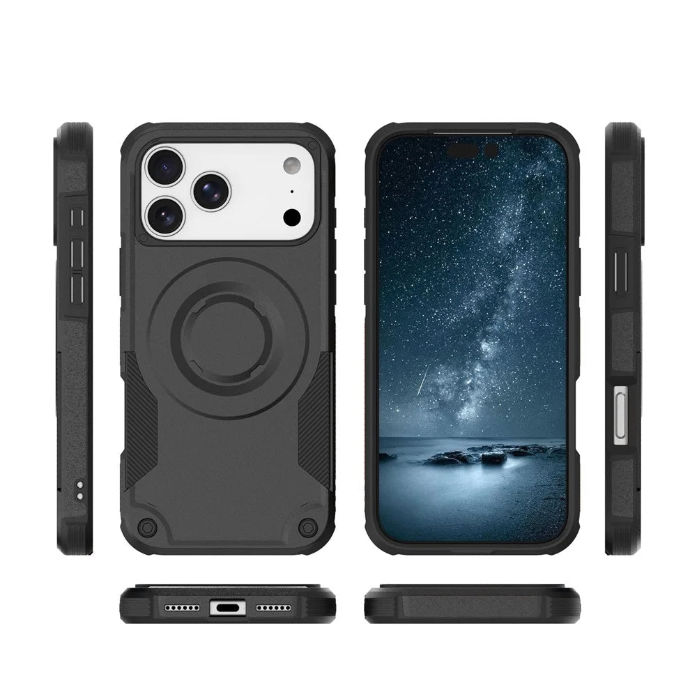 For iPhone 17 Pro Max Magnetic Case Shockproof PC + TPU Anti-Slip Textured Phone Cover - Black - 7
