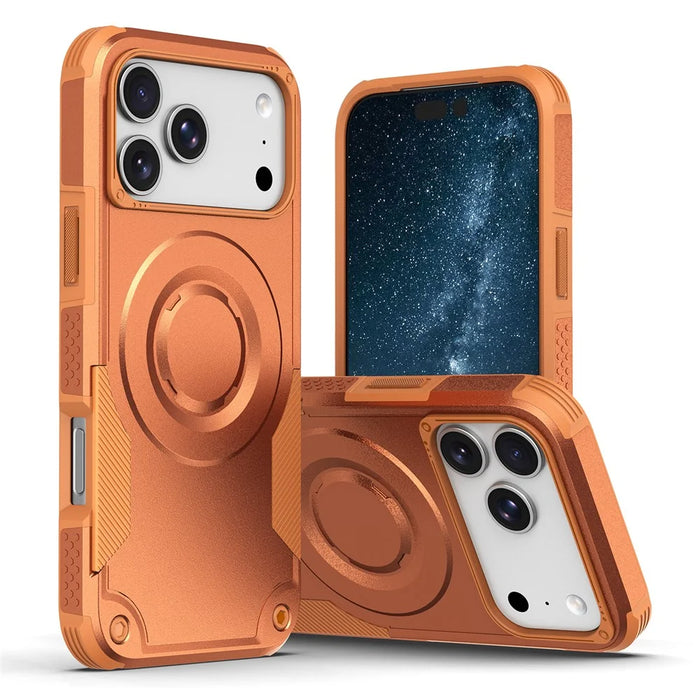 For iPhone 17 Pro Magnetic Case Shockproof PC + TPU Anti-Slip Textured Phone Cover - Orange - 1