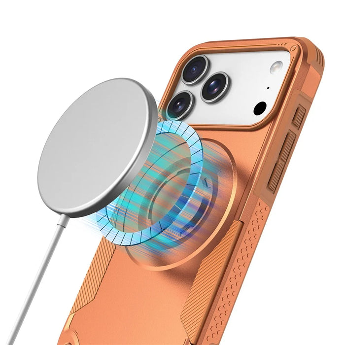 For iPhone 17 Pro Magnetic Case Shockproof PC + TPU Anti-Slip Textured Phone Cover - Orange - 2
