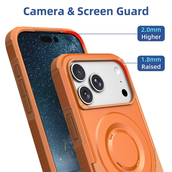 For iPhone 17 Pro Magnetic Case Shockproof PC + TPU Anti-Slip Textured Phone Cover - Orange - 3