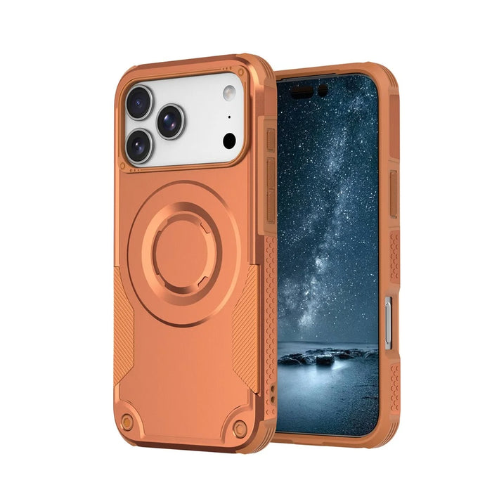 For iPhone 17 Pro Magnetic Case Shockproof PC + TPU Anti-Slip Textured Phone Cover - Orange - 6