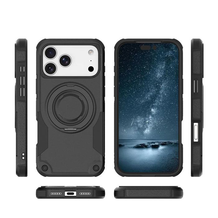 For iPhone 17 Pro Max Magnetic Case Rotating Ring Kickstand Shockproof TPU PC Armor Phone Cover - Black - 7