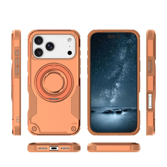 For iPhone 17 Pro Magnetic Case Rotating Ring Kickstand Shockproof TPU PC Armor Phone Cover - Orange - 7