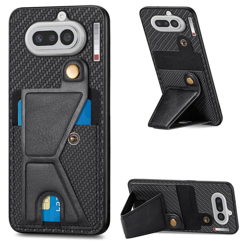 For Nothing Phone (4a) K-Shaped Kickstand Case Leather Phone Back Cover - Black - 1