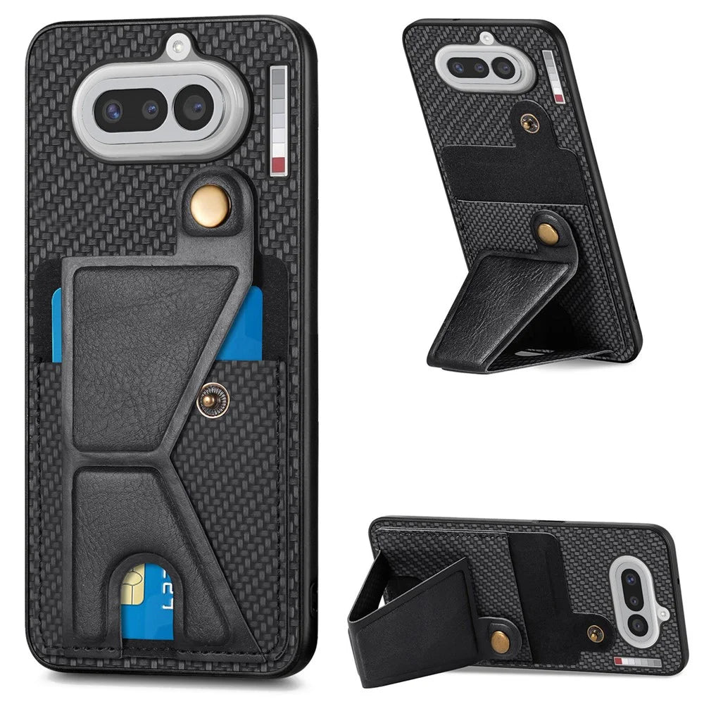 For Nothing Phone (4a) K-Shaped Kickstand Case Leather Phone Back Cover - Black - 1