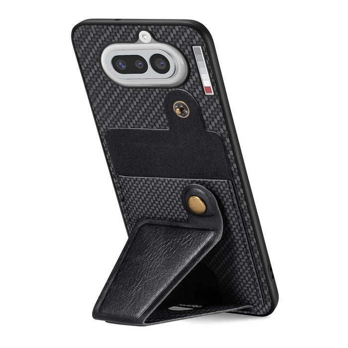 For Nothing Phone (4a) K-Shaped Kickstand Case Leather Phone Back Cover - Black - 3