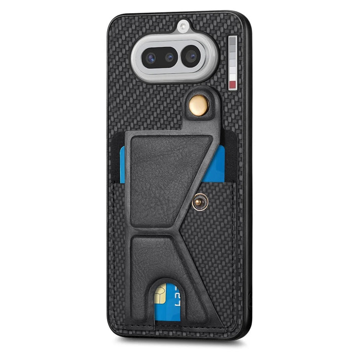 For Nothing Phone (4a) K-Shaped Kickstand Case Leather Phone Back Cover - Black - 4