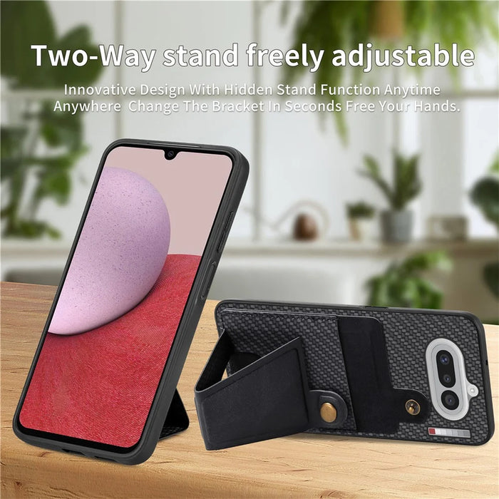 For Nothing Phone (4a) K-Shaped Kickstand Case Leather Phone Back Cover - Black - 5