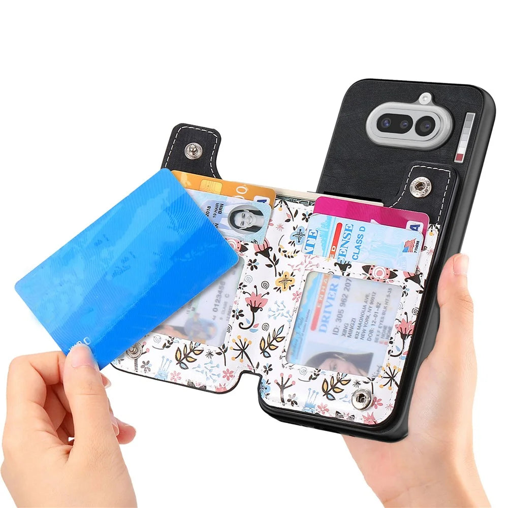 For Nothing Phone (4a) Leather Phone Cover with RFID Blocking Zipper Card Bag Kickstand - Black - 2