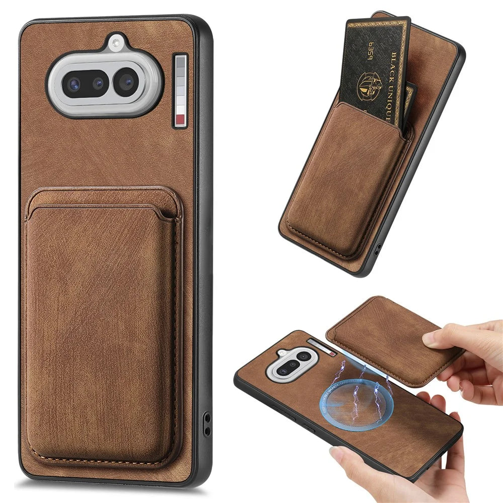 For Nothing Phone (4a) Magnetic Case Retro Leather + TPU Phone Cover with Detachable Card Slot - Brown - 1
