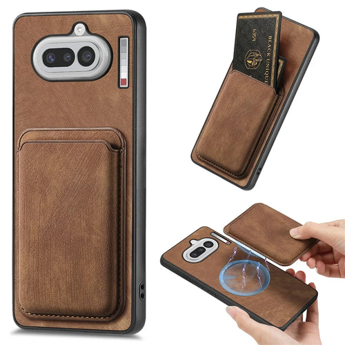 For Nothing Phone (4a) Magnetic Case Retro Leather + TPU Phone Cover with Detachable Card Slot - Brown - 1