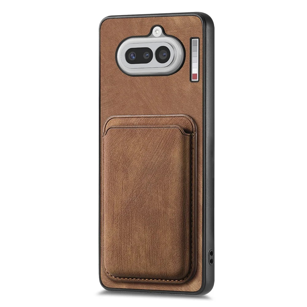 For Nothing Phone (4a) Magnetic Case Retro Leather + TPU Phone Cover with Detachable Card Slot - Brown - 2