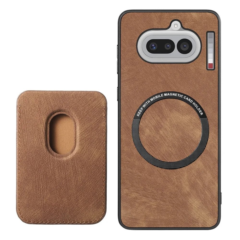 For Nothing Phone (4a) Magnetic Case Retro Leather + TPU Phone Cover with Detachable Card Slot - Brown - 3