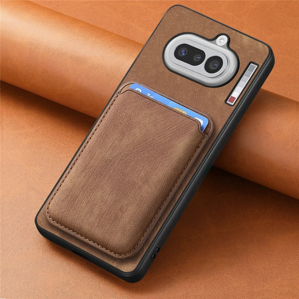 For Nothing Phone (4a) Magnetic Case Retro Leather + TPU Phone Cover with Detachable Card Slot - Brown - 5
