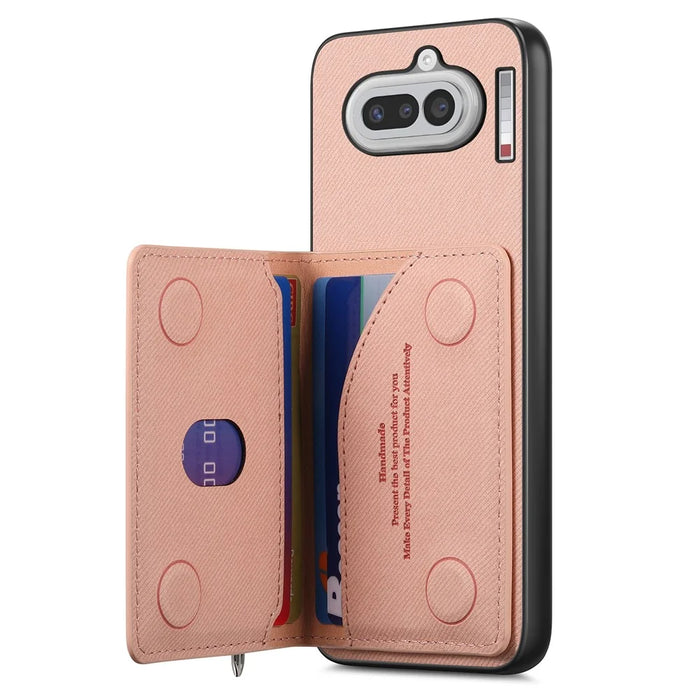 For Nothing Phone (4a) Case Zipper Card Holder Kickstand Jeans Cloth Texture Leather Back Cover - Pink - 4