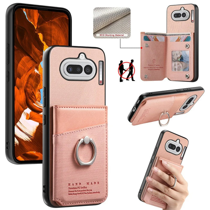 For Nothing Phone (4a) Case with Card Holder Kickstand Leather + TPU + PC Phone Cover - Pink - 1