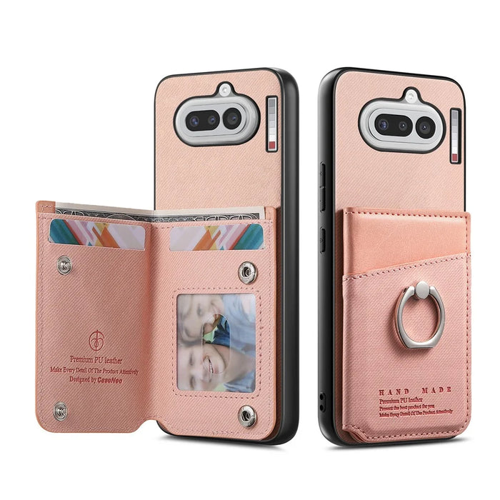 For Nothing Phone (4a) Case with Card Holder Kickstand Leather + TPU + PC Phone Cover - Pink - 2