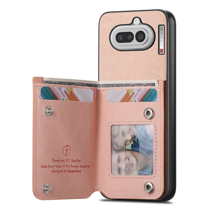 For Nothing Phone (4a) Case with Card Holder Kickstand Leather + TPU + PC Phone Cover - Pink - 3