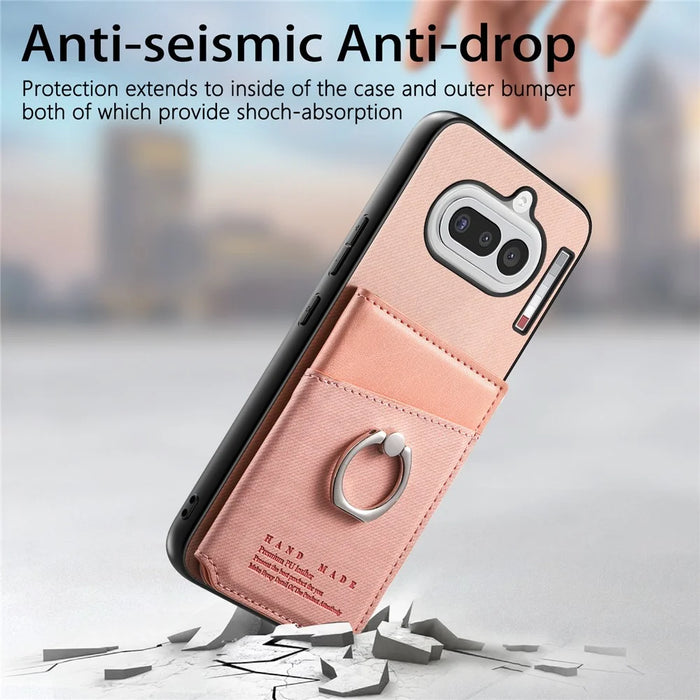 For Nothing Phone (4a) Case with Card Holder Kickstand Leather + TPU + PC Phone Cover - Pink - 6