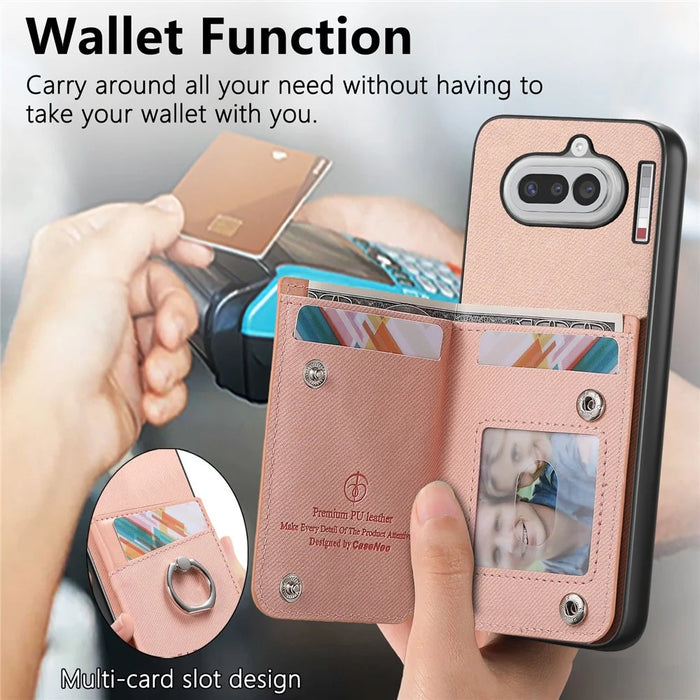 For Nothing Phone (4a) Case with Card Holder Kickstand Leather + TPU + PC Phone Cover - Pink - 7